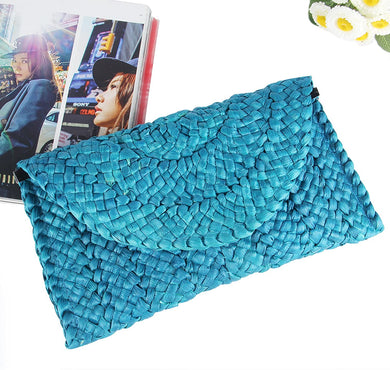 Envelope Handbag Blue Beach Straw Clutch Purse
