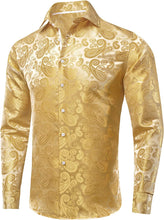 Load image into Gallery viewer, Men&#39;s Gold Paisley Button Down Long Sleeve Shirt