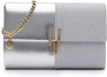 Load image into Gallery viewer, Two-Tone Glitter Silver Clutch Purse