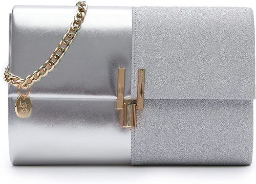 Two-Tone Glitter Silver Clutch Purse