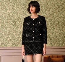 Load image into Gallery viewer, Elegant Black Vintage Style Suit Jacket Coat and Skirt Set