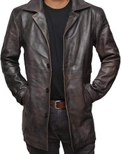 Load image into Gallery viewer, Men&#39;s Button Down Maroon Natural Distressed Leather Jacket