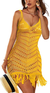 Crochet Chic Sleeveless White Tassel Fringe Coverup Dress