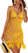 Load image into Gallery viewer, Crochet Chic Sleeveless Yellow Tassel Fringe Coverup Dress