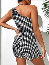Load image into Gallery viewer, Black &amp; White Checkered One Shoulder Shorts Romper
