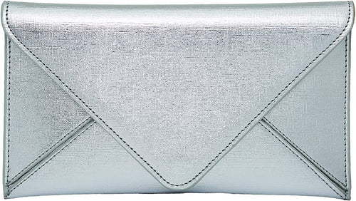 Glam Metallic Silver Envelope Style Clutch Purse