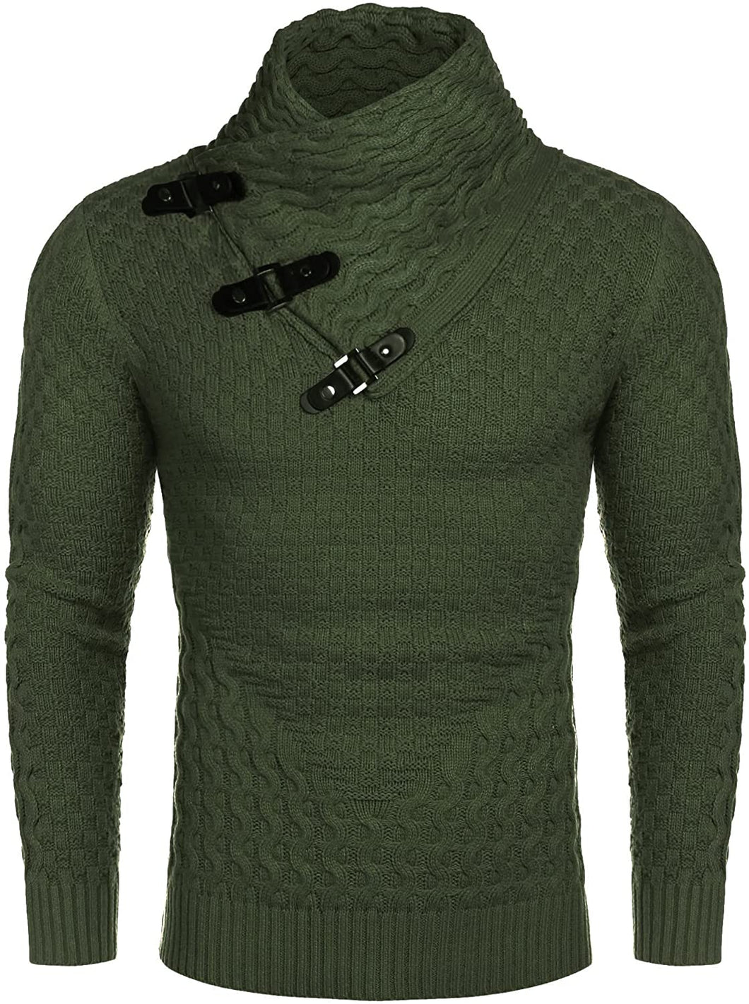 Men's Army Green Long Sleeve Designer Knitted Turtleneck Sweater