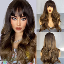 Load image into Gallery viewer, Natural Looking Long Wavy Synthetic Wig w/Bangs