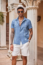 Load image into Gallery viewer, Men&#39;s Light Blue Button Front Cuban Linen Short Sleeve Shirt