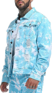 Cloudy Blue Ripped Denim Men's Jacket