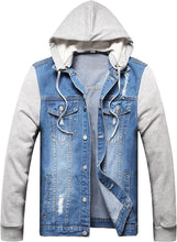Load image into Gallery viewer, Casual Two Tone Light Blue Men&#39;s Denim Hooded Jacket