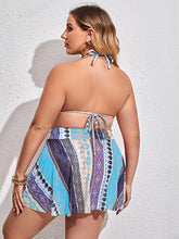 Load image into Gallery viewer, Paisley Print Sky Blue 3 Piece Set Plus Size Swimsuit