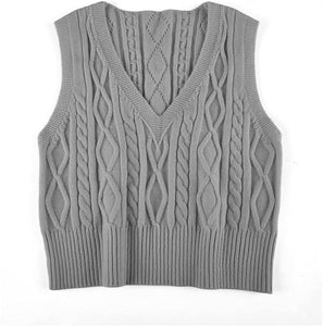 Pullover Cable Knit Vest Sleeveless Loose Fit Sweater Top