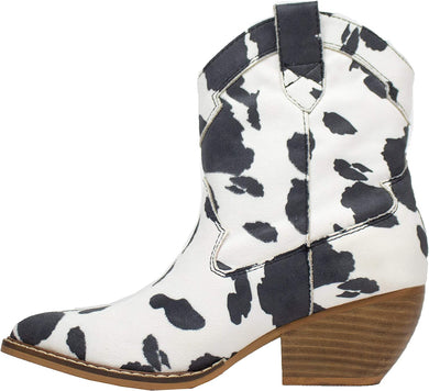 Dolce Amore White Cow Rounded Toe Western Ankle Boots