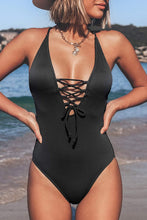 Load image into Gallery viewer, Cabana Black One Piece Lace Up Swimsuit