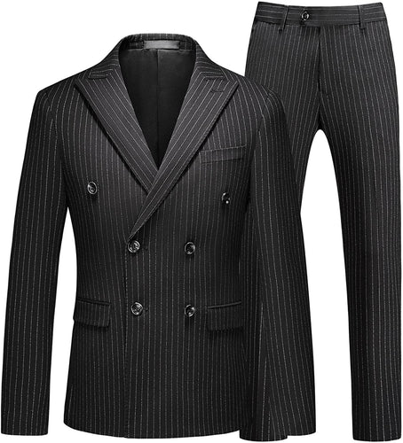 Pinstripe Black Charming 3 Piece Double Breasted Suit