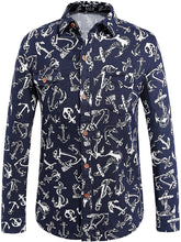 Load image into Gallery viewer, Paisley Blue Anchor Printed Men&#39;s Long Sleeve Shirt