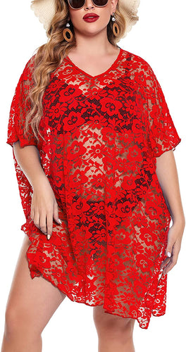 Red Lace Plus Size Swimwear Coverup