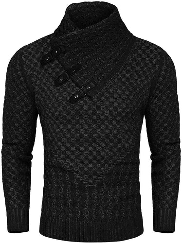 Men's Black Long Sleeve Slim Fit Designer Knitted Turtleneck Sweater