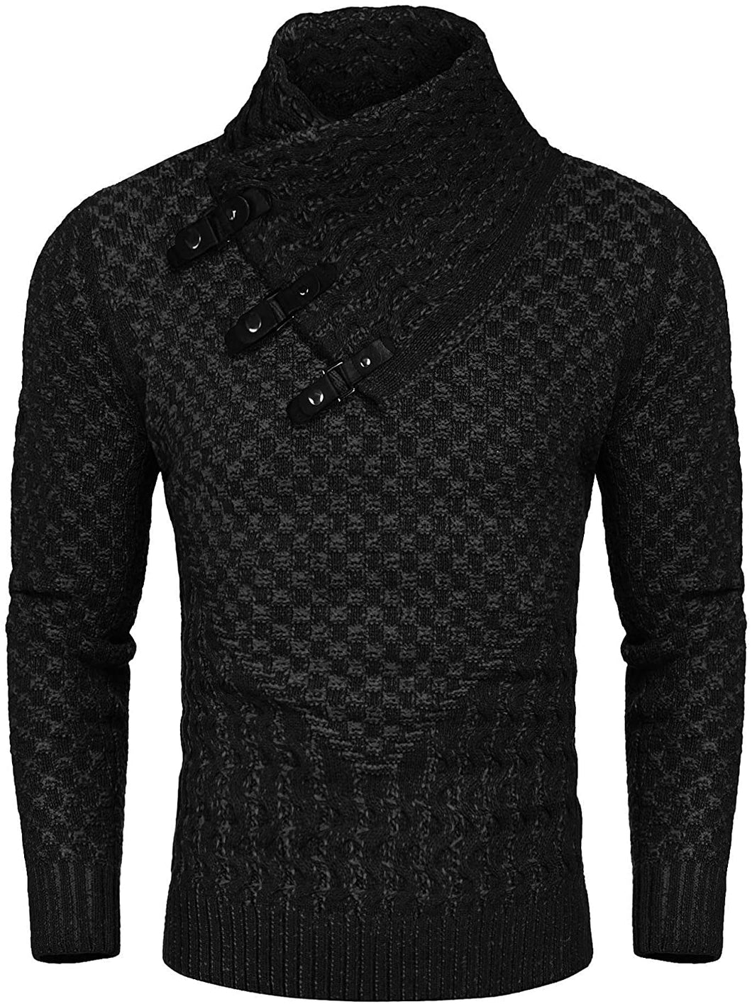 Men's Black Long Sleeve Slim Fit Designer Knitted Turtleneck Sweater