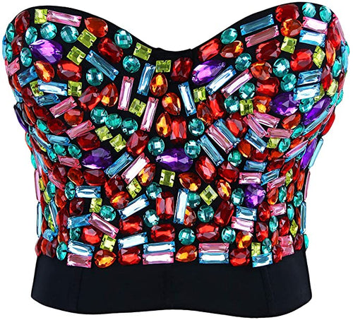 Diamond Multi-Color Studded Sweetheart Bustier Corset Crop Top