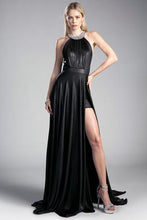Load image into Gallery viewer, Black Halter Neck Side Slit Long Party Dress