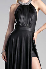 Load image into Gallery viewer, Black Halter Neck Side Slit Long Party Dress