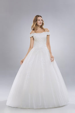 Elegant Off Shoulder Sequin Lace Wedding Gown