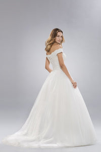 Elegant Off Shoulder Sequin Lace Wedding Gown
