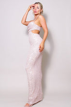 Load image into Gallery viewer, Emryst Rose Gold Sequin Side-To-Back Cutout Zipper Back Maxi Dress