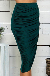Hunter Green Wrapped Ruched Pencil Skirt