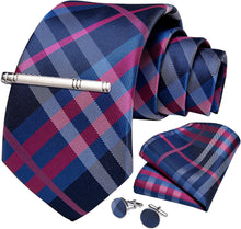 Load image into Gallery viewer, Men&#39;s High Quality Jacquard Silk Navy Blue Cufflink Tie Clip Set