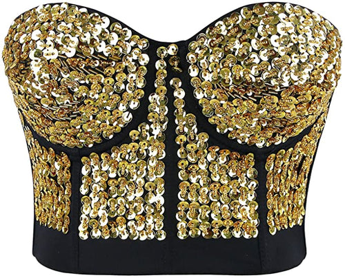 Diamond Gold Studded Sweetheart Bustier Corset Crop Top