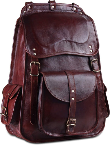 Vintage Full Grain Wine Red Leather Casual Backpack