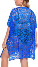 Load image into Gallery viewer, Blue Lace Plus Size Swimwear Coverup
