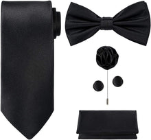 Load image into Gallery viewer, Men&#39;s Black 5pcs Fashionable Satin Bow Tie Set