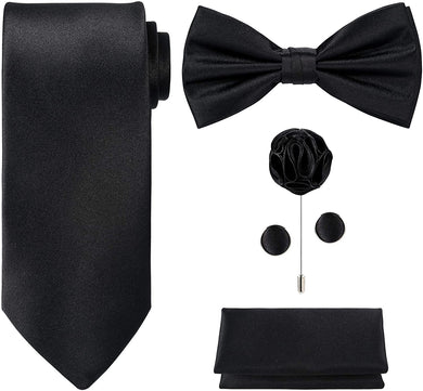 Men's Black 5pcs Fashionable Satin Bow Tie Set