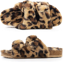 Load image into Gallery viewer, Leopard Faux Rabbit Fur Open Toe Slipper