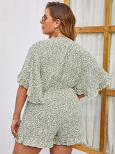Load image into Gallery viewer, Plus Size V-Neck Ditsy Floral Wrap Tie Casual Short Rompers