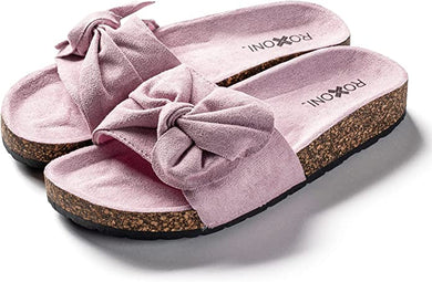 Pink Bow Knot Ribbon Suede Sandals w/Arch Support
