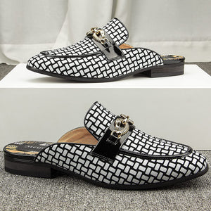 Men's Black & White Checkered Slip In Loafer Dress Shoes