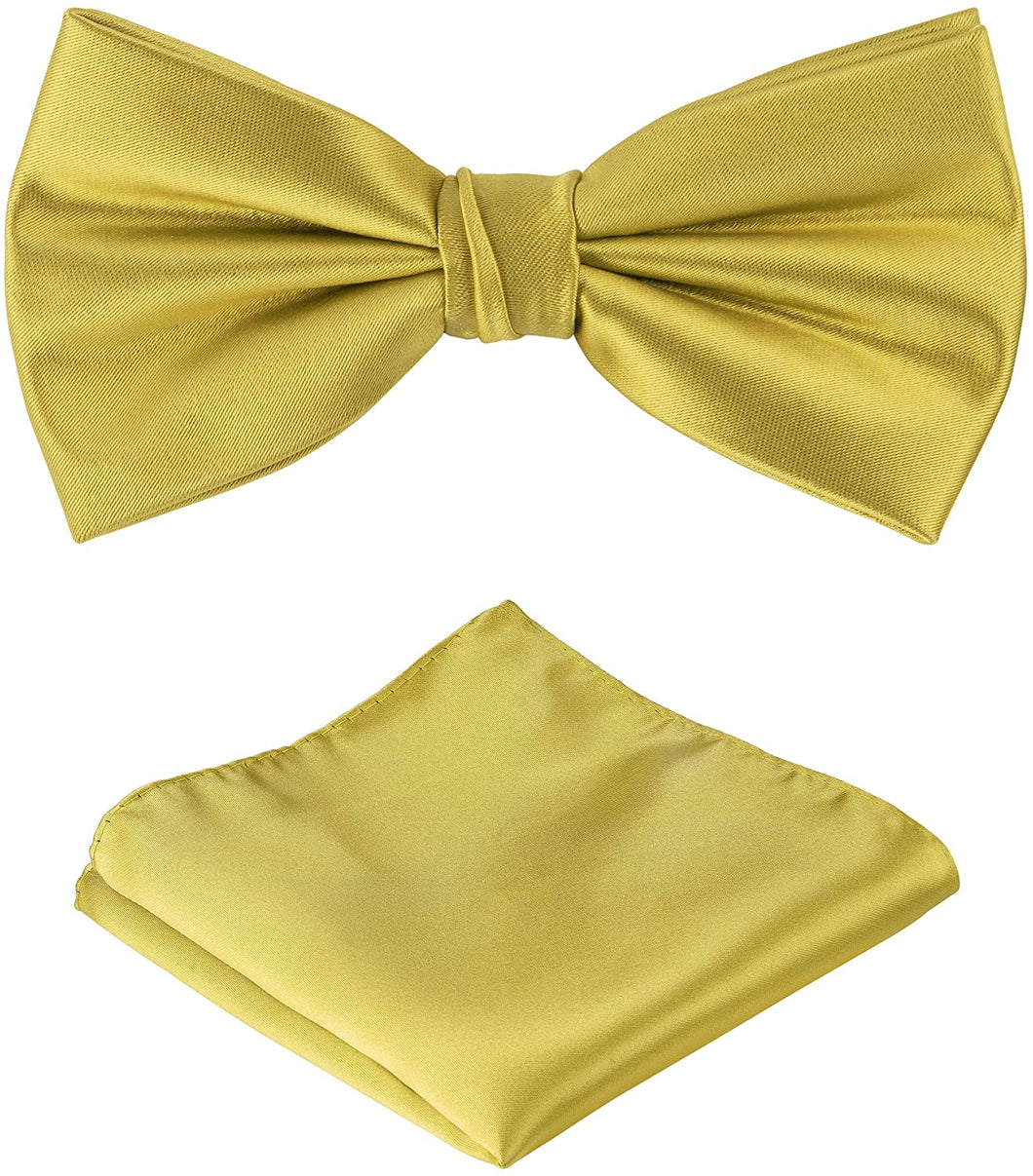 Men's Gold Pre-tied Bow Tie and Pocket Square Sets