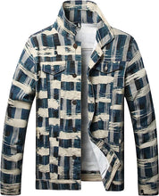 Load image into Gallery viewer, Men&#39;s Plaid Blue Slim Fit Denim Jacket