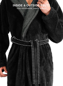 Men's Black Long Sleeve Plush Velveteen Full Length Robe