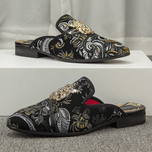 Load image into Gallery viewer, Fashion Floral Black Backless Loafers Casual Men&#39;s Slippers