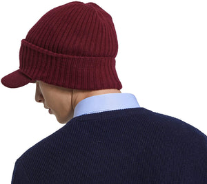 Men's Burgundy Warm Skull Caps Headwear with Visor