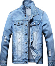 Load image into Gallery viewer, Classic Light Blue Stylish Ripped Denim Men&#39;s Jacket