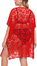 Load image into Gallery viewer, Red Lace Plus Size Swimwear Coverup