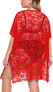 Red Lace Plus Size Swimwear Coverup