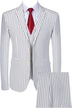 Load image into Gallery viewer, Men&#39;s Conquer White Stripe 3 Piece Dress Suits